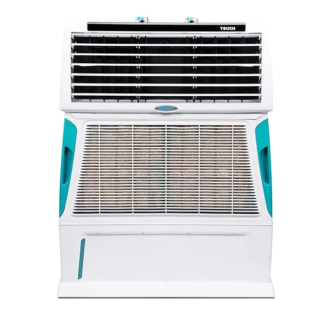 Symphony Touch 55 Personal Air Cooler For Home with 4-Side Aspen Pads, Powerful Double Blowers and Closable Louvers (55L, White)