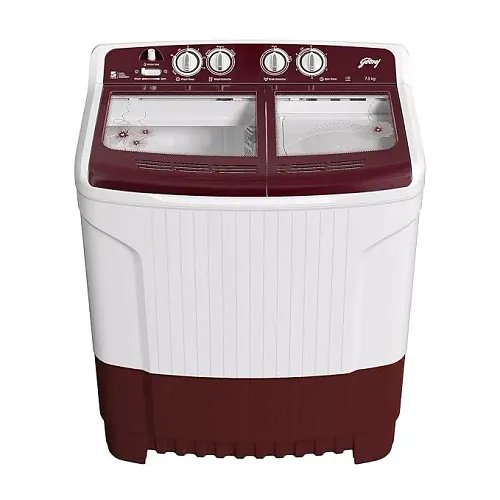 Godrej Edge 7.5 Kg 5 star Semi-Automatic Top Loading Washing Machine Appliance (WS EDGE 75 5.0 TB3 M WNRD, Wine Red, Toughened glass lids)