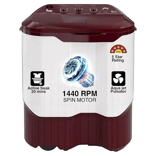Godrej 9 Kg 5 Star Active Soak Technology Semi-Automatic Top Load Washing Machine (WS EDGEPRO 90 5.0 PPB3 WNRD, Wine Red)