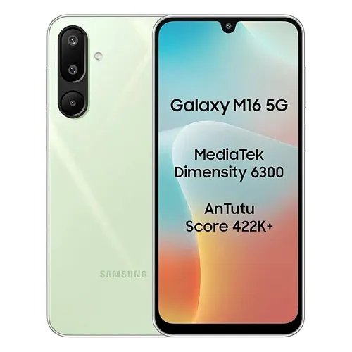 Samsung Galaxy M16 5G (Mint Green, 8GB RAM, 128 GB Storage) | MediaTek Dimensity 6300 | AnTuTu Score 422K+ | 6 Gen. of OS Upgrades | Without Charger