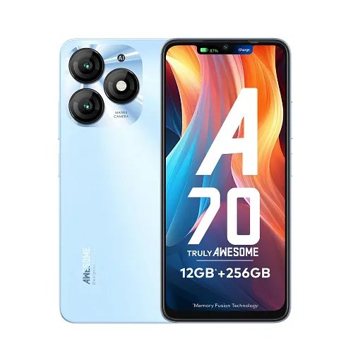 Itel A70 (4GB RAM, 256GB ROM) Upto 12GB RAM with Memory Fusion | 13MP Dual Rear Camera & 8MP Front Camera | 5000mAh with Type-C | Dynamic Bar | Side Fingerprint | Octa-Core Processor | Azure Blue