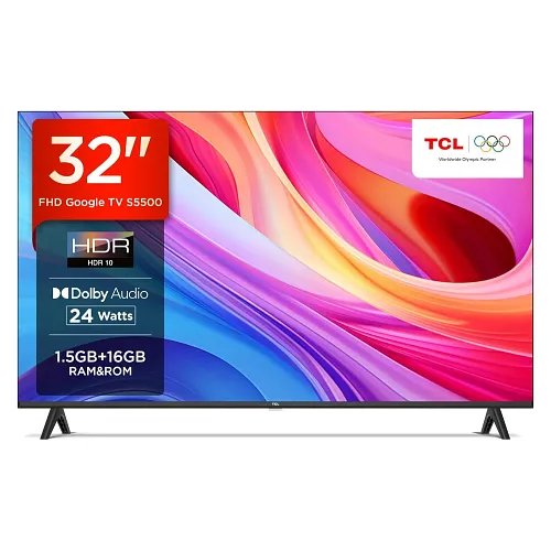 TCL 79.97 cm (32 inches) Metallic Bezel-Less S Series Full HD Smart LED Google TV 32S5500 (Black)