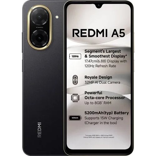 Redmi A5 (Just Black, 64 GB) (3 GB RAM)