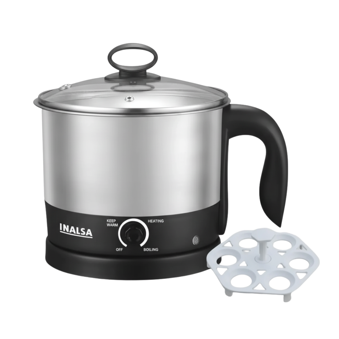 Inalsa Multi Cook Nu Multi Purpose Cooker for Soup Maggi Pasta Noodles Eggs Meals Electric Kettle (1.5 L, Silver)