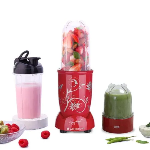 Wonderchef Nutri Blend 2 Jars Mixer, Grinder, Blender With Transparent & Unbreakable Jars, 400 Watts, Super Sharp Blades (Red)
