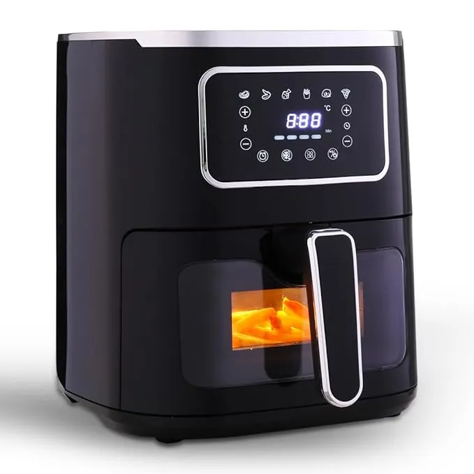 Wonderchef Platinum Plus Digital Air Fryer | 5L with Window & Light 1450W | Fry, Bake, Grill, Roast | 7 Pre-Set Options | French Fries, Tikkis, Grilled Veggies, Muffins | Non-Stick Basket