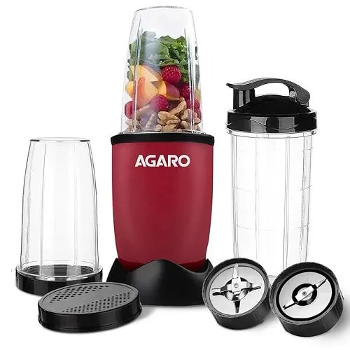 AGARO Regal 3 Jar Personal Blender, 400 Watts, Mixer/Grinder/Smoothie/Juice Maker, Serrated & Cross Ss Blade, Copper Motor, Juices, Nut Butter, Milkshakes, Idli/Dosa, Indian Spice Masala & Chutney