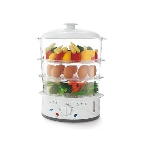 Glen Electric Food Steamer 900w with 60 Minute Timer, 3 Food Grade Containers - White (3052)