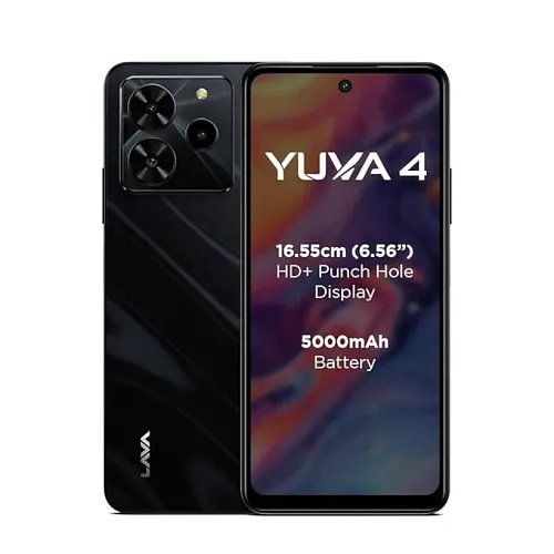 Lava Yuva 4 (Glossy Black, 4 GB RAM, 128 GB Storage)| Bigger 6.56" HD+ Display | 50 MP AI Triple Rear Camera | 8 MP Front Camera| 5000 mAh Battery | 10W Charging | Charger in Box