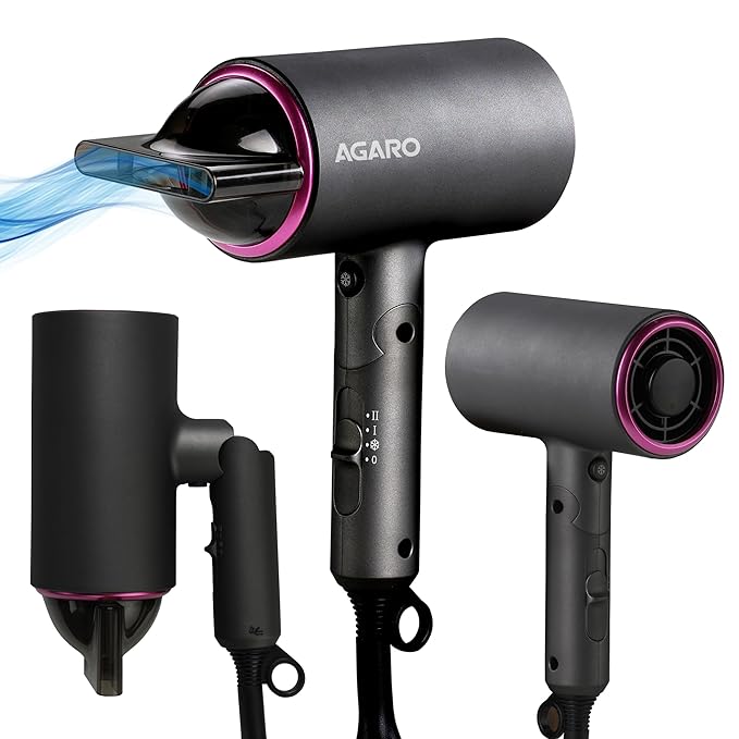 Agaro HD-1214 Premium Hair Dryer with 1400 Watts Motor, 3 Temperature Settings & Cool Shot Button- Black