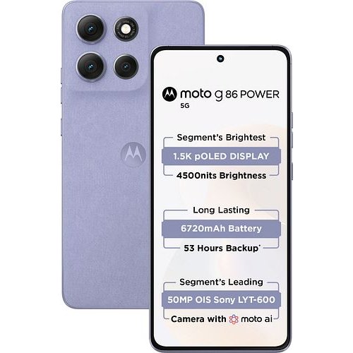 Motorola G86 Power 5G (Pantone Cosmic Sky, 8GB RAM, 128GB Storage) | 6.7" 1.5K pOLED Display | 50MP Sony OIS Camera | 6720mAh Battery | TurboPower 33W Charging | Dimensity 7400 Processor