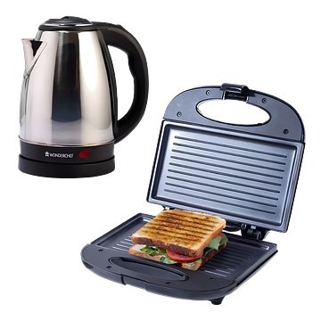 Wonderchef Prato Plus Griller & Crescent Electric Kettle (1.8 L, Black, Silver)