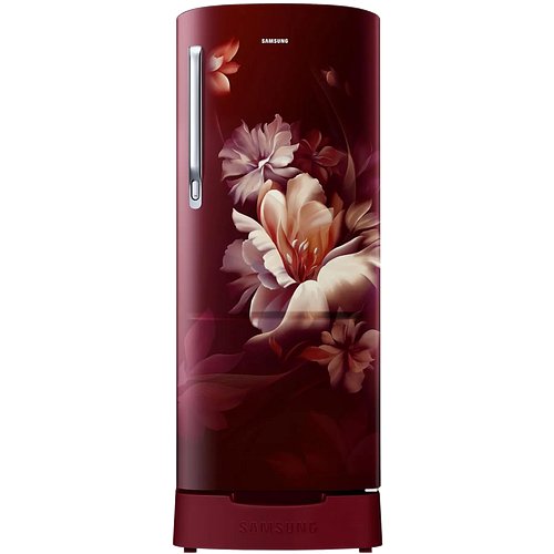 Samsung 183 L, 3 Star, Digital Inverter, Direct-Cool Single Door Refrigerator (RR20D1823RZ/HL, Midnight Blossom Red, Base Stand Drawer)