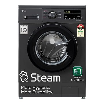 LG 9 kg 5 Star with Steam, Inverter Direct Drive, 6 Motion Direct Drive, Touch Panel and 1400 RPM Fully Automatic Front Load Washing Machine with In-built Heater Black (FHM1409BDM)
