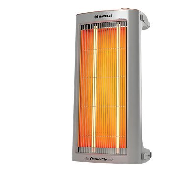 Havells Comodito 900 Watt Room Heater | Safety Grill, 120 Minute Sleep Timer Control knob | Rust Free Stainless Steal Reflector, Carbon Fiber Rods, Power Off & Heat Setting | (Grey)