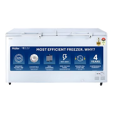Haier HFC-588M5, 5 Star Rating Double Door Convertible Deep Freezer, 5 Side Freezing, Dual Condenser, Inside Metal Liner (White)