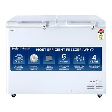 Haier HFC-350DM5, 5 Star Rating Double Door Convertible Deep Freezer, Inside Metal Liner with 4 Years Comprehensive Warranty (White)