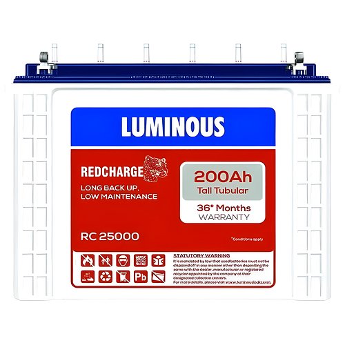 Luminous Tall Tubular Battery for Home, Office & Shops | Red Charge RC 25000 200Ah | Recyclable and Reliable Inverter Battery | Minimum Maintenance | Easy Installation | 36 Months Warranty