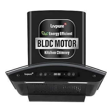 Livpure 60cm 1400m/hr Curved Glass BLDC Filterless Autoclean Kitchen Chimney|9 Speed With RPM Display|10Yrs Motor Warranty,2 Yrs Comprehensive|Touch & Gesture Control|Liv-Invicto-60-FL-BLDC-HAC,Black