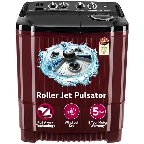 LG 11.5Kg Semi Automatic Top Load Washing Machine, Roller Jet Pulsator + Soak, Burgundy P115ASDAZ