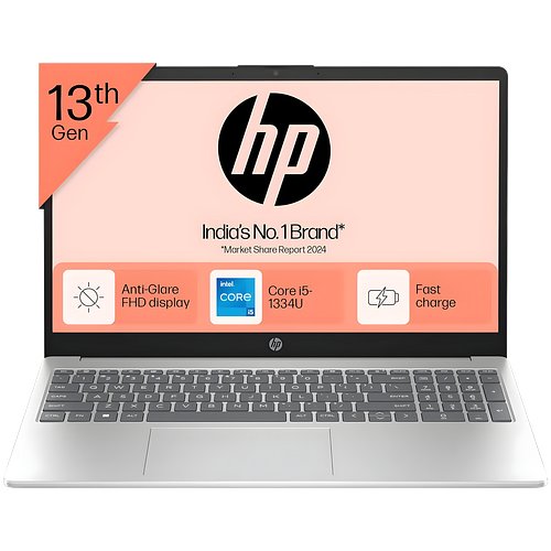 HP 15, 13th Gen Intel Core i5-1334U Laptop (16GB DDR4, 512GB SSD) Anti-Glare, 15.6"/39.6cm, FHD, Win 11, MS Office 21, Silver, 1.59kg, Intel Iris Xe Graphics, 1080p FHD Camera, Backlit KB, fd0221TU