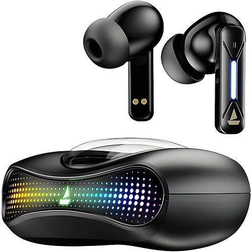 boAt Airdopes Drift with Beast Mode, Blazing LEDs, 40 HRS Playback & ENx Technology Bluetooth (Black Sabre, True Wireless)