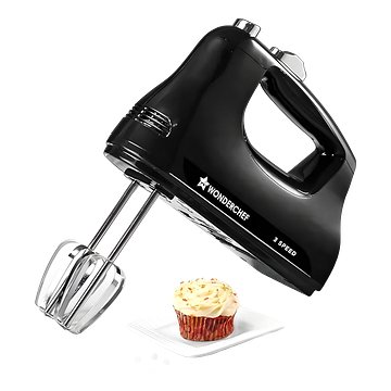 Wonderchef Essenza Hand Mixer | 3 Variable Speed Settings | 300W | For Beating, Whisking, Whipping, Kneading | Stainless-steel Beater and Kneader Attachments | Low Noise | Black | 2-Year Warranty