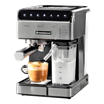 Wonderchef Regenta Automatic Coffee Maker, 20-bar with Auto-Frother, Make Espressos, Cappuccinos & Lattes at Home, With Steamer, Metal Porta Filter, Temperature Dial, 2 Years Warranty