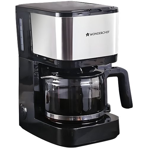 Wonderchef Regalia Pronto Coffee Maker 600W |Coffee Brewer Machine for Home & Office|750ml Borosilicate Glass Carafe||6 Cups Coffee| Black & Silver|Keep Hot Plate |2 Year Warranty