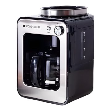Wonderchef Regalia Bean-to-Cup Brew Coffee Maker with Grinder | Grind Coffee Beans | Get Fresh Aromatic Powder | Brew 4 cups | Glass Carafe | Easy Control Dial | 2 Years Warranty | Steel