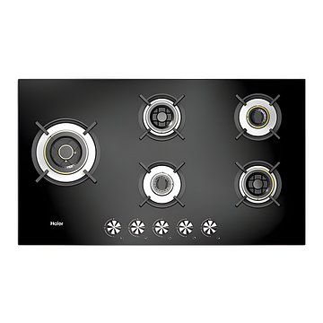 Haier 5 Brass Burner Gas Stove Hobs Black (HIC-905FCF-O) all FFD