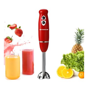 Wonderchef Regalia Hand Blender Mixer | 350W | Sharp Stainless-steel Blades | Dual Speed Settings | For Hot & Cold Blending | Detachable Blending Arm | 2-Year Warranty | Red