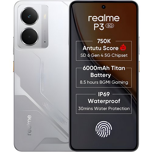 Realme P3 5G with 6.67″ FHD+ 120Hz Amoled Display (6 GB RAM, 128 GB ROM) Space Silver
