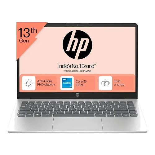 HP 14, 13th Gen Intel Core i5-1335U, 16GB DDR4, 512GB SSD, (Win 11, Office 21, Silver, 1.4kg), Anti-Glare, IPS, 14-inch(35.6cm) FHD Laptop, Intel Iris Xe Graphics, FHD Camera, Backlit KB, gr0001TU