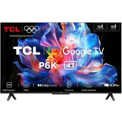TCL P6K Series 108 cm (43 Inch) 4K Ultra HD LED Google TV – Metallic Bezel-less, AIPQ Processor, Dolby Audio – 43P6K