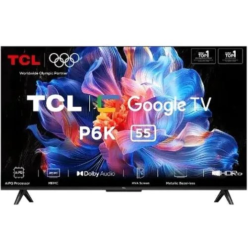 TCL P6K Series 139 cm (55 Inch) 4K Ultra HD LED Google TV – Metallic Bezel-less, AIPQ Processor, Dolby Audio – 55P6K