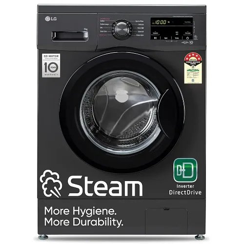 LG 9 kg 5 Star with Steam, Inverter Direct Drive, 6 Motion Direct Drive, Touch Panel and 1400 RPM Fully Automatic Front Load Washing Machine with In-built Heater Black (FHM1409BDM)