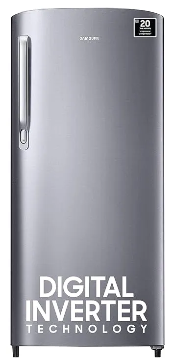Samsung 183L Single Door Refrigerator with Freezer-on-Top, Digital Inverter Technology, Toughened Glass Shelves & 2-Star Energy Rating – Elegant Inox (RR20C2712S8/NL)