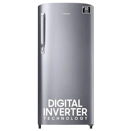 Samsung 183L Single Door Refrigerator with Freezer-on-Top, Digital Inverter Technology, Toughened Glass Shelves & 2-Star Energy Rating – Elegant Inox (RR20C2712S8/NL)